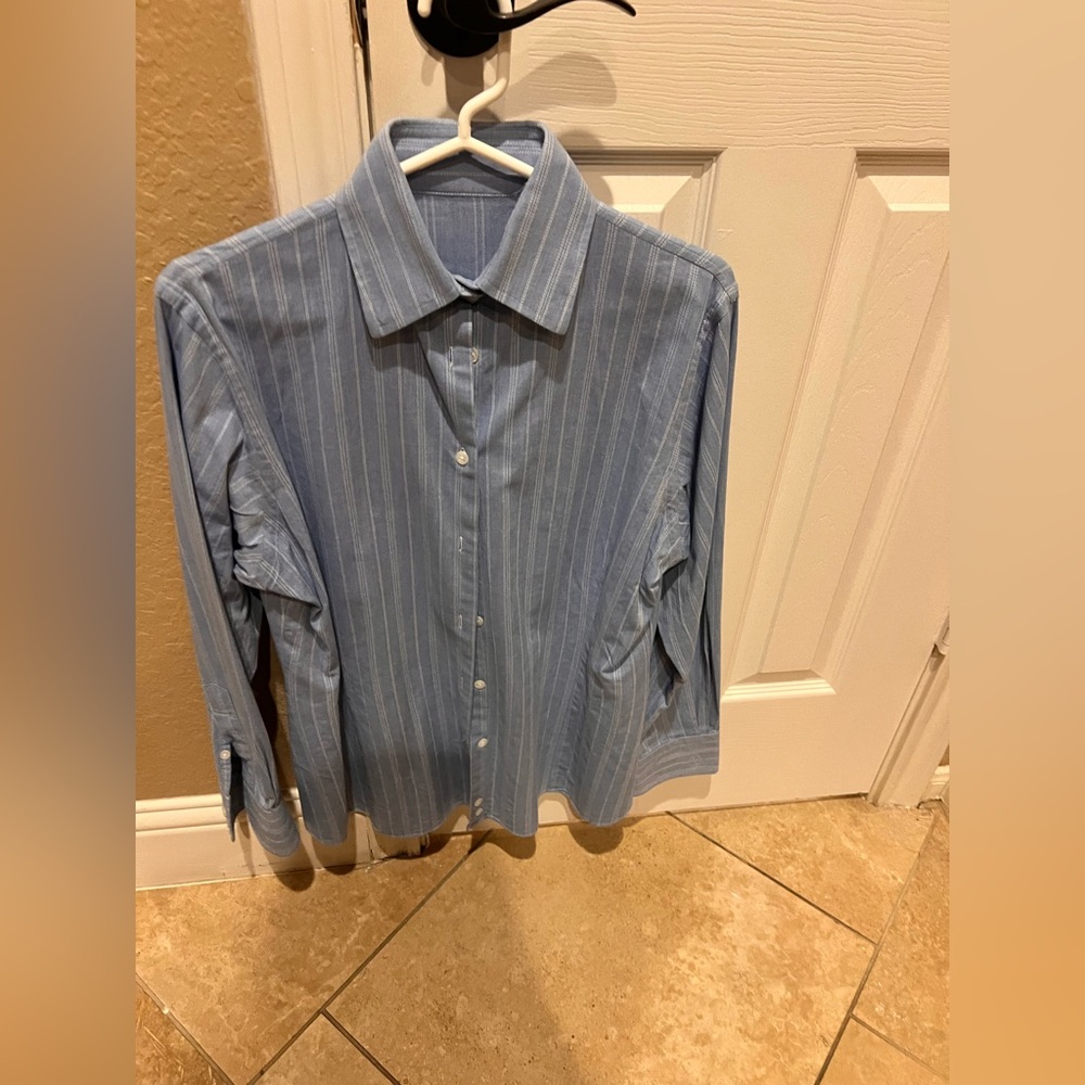 Women’s Custom made Blue Pinstripe Button-Down Shirt